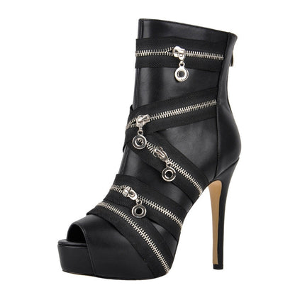 Peep Toe Platform Zipper Ankle Boots - Onlymaker