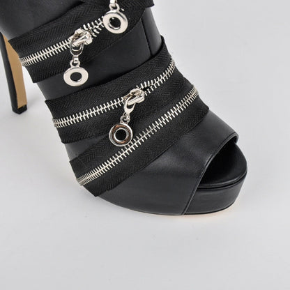 Peep Toe Platform Zipper Ankle Boots - Onlymaker