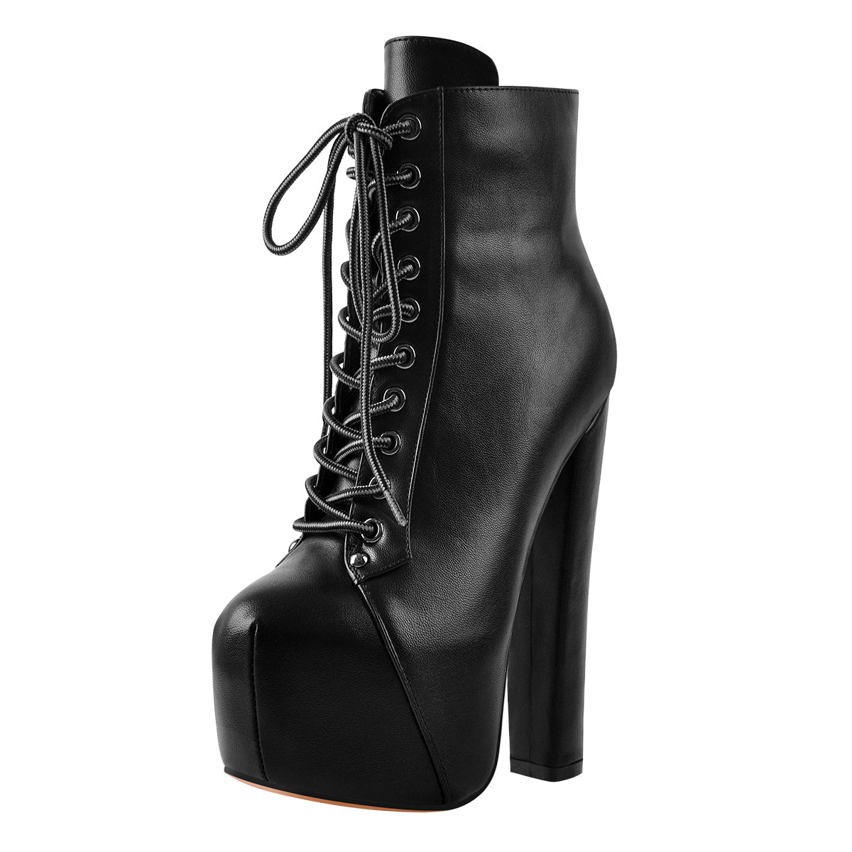 Black Platform Round Toe Chunky Heel Ankle Boots - Onlymaker