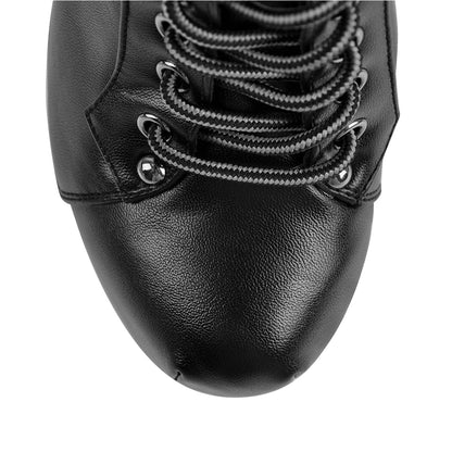 Black Platform Round Toe Chunky Heel Ankle Boots - Onlymaker