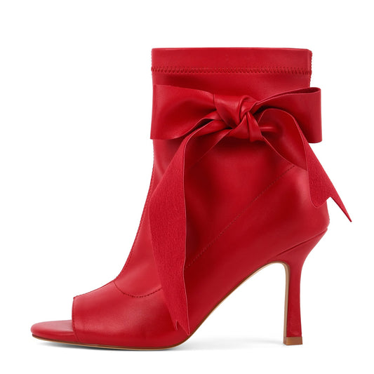Peep Toe Bow Stiletto Ankle Boots - Onlymaker