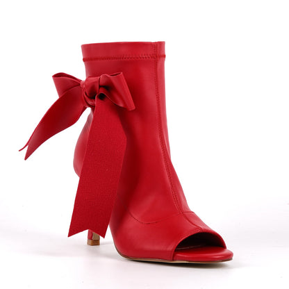 Peep Toe Bow Stiletto Ankle Boots - Onlymaker