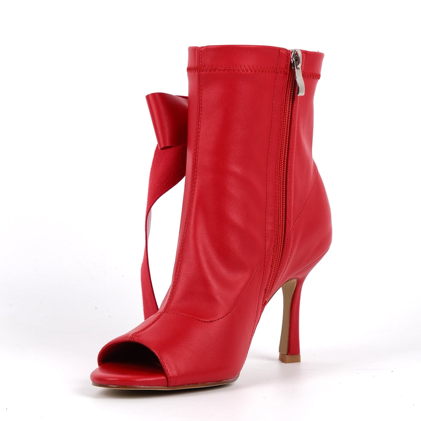 Peep Toe Bow Stiletto Ankle Boots - Onlymaker