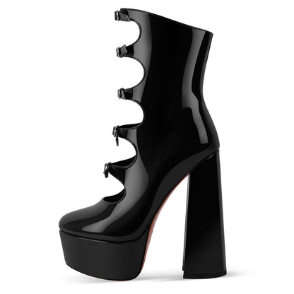 Platform Multi Buckle Strap Ankle Boots - Onlymaker