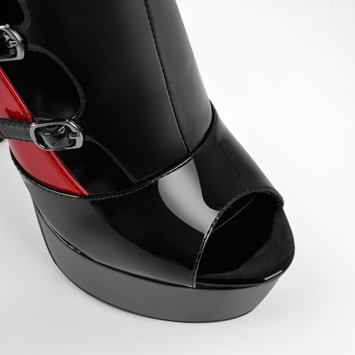 Peep Toe Platform Multi Buckle Ankle Boots - Onlymaker