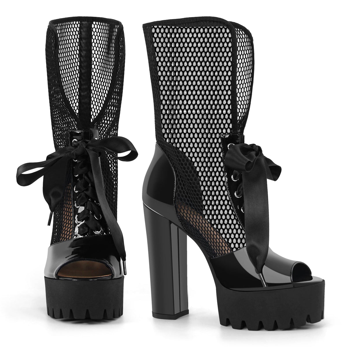 Peep Toe Mesh Platform Lace-up Boots Sandals - Onlymaker