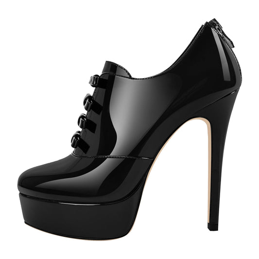 Bow Platform Back Zipper Stiletto Ankle Boots - Onlymaker