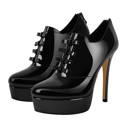 Bow Platform Back Zipper Stiletto Ankle Boots - Onlymaker