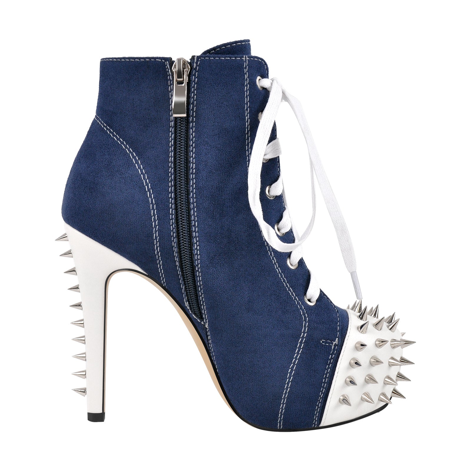 Rivet Platform Suede Lace-up Stiletto Ankle Boots - Onlymaker