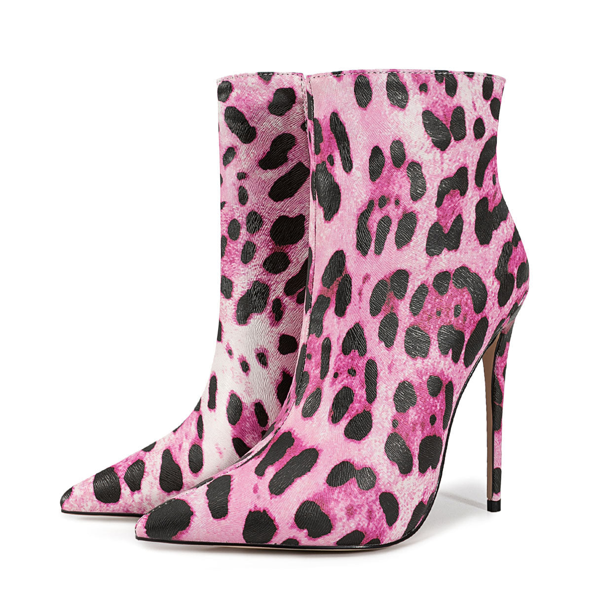 Pointed Toe Leopard High Heel Ankle Boots - Onlymaker