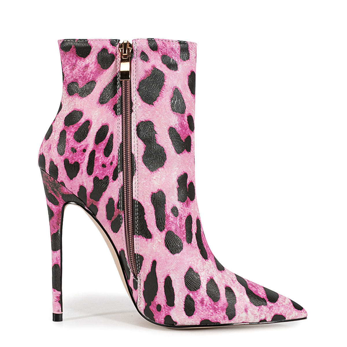 Pointed Toe Leopard High Heel Ankle Boots - Onlymaker