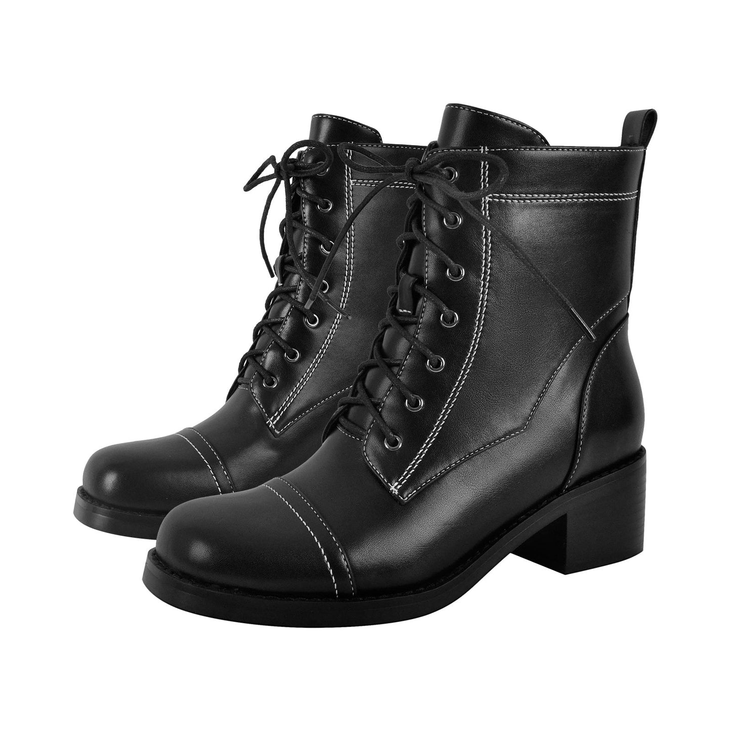 Square Toe Lace-up Chunky Heel Ankle Boots - Onlymaker