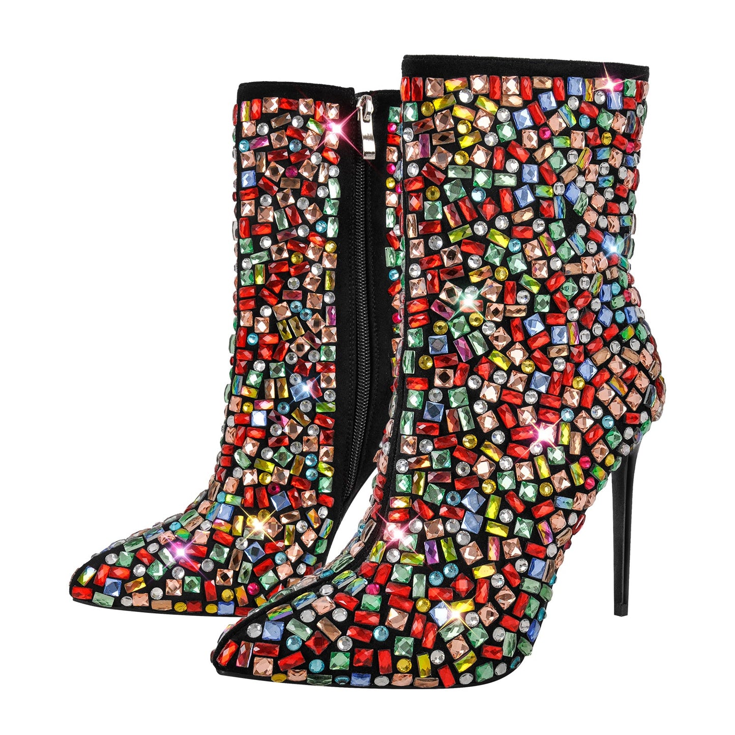 Pointed Toe Colorful Rhinestones Ankle Boots - Onlymaker