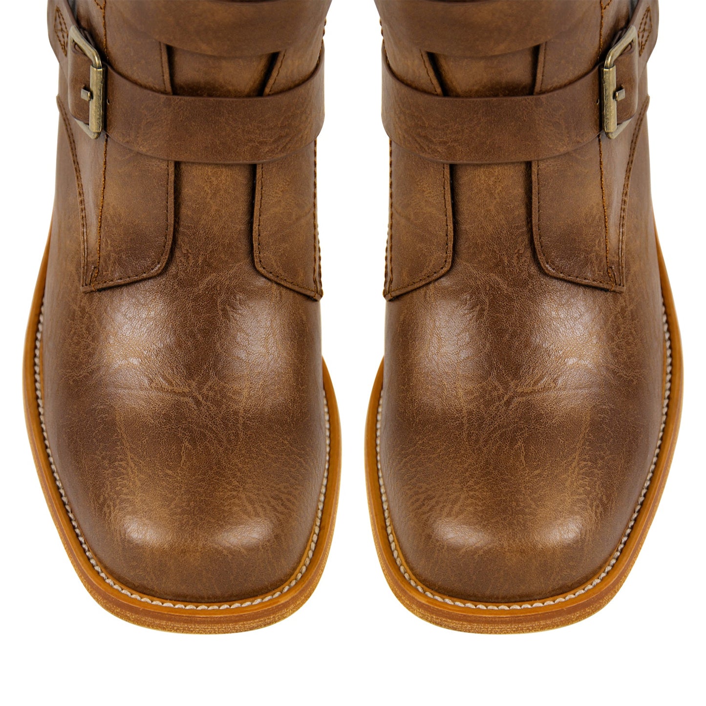 Square Toe Buckle Side Zipper Ankle Boots - Onlymaker