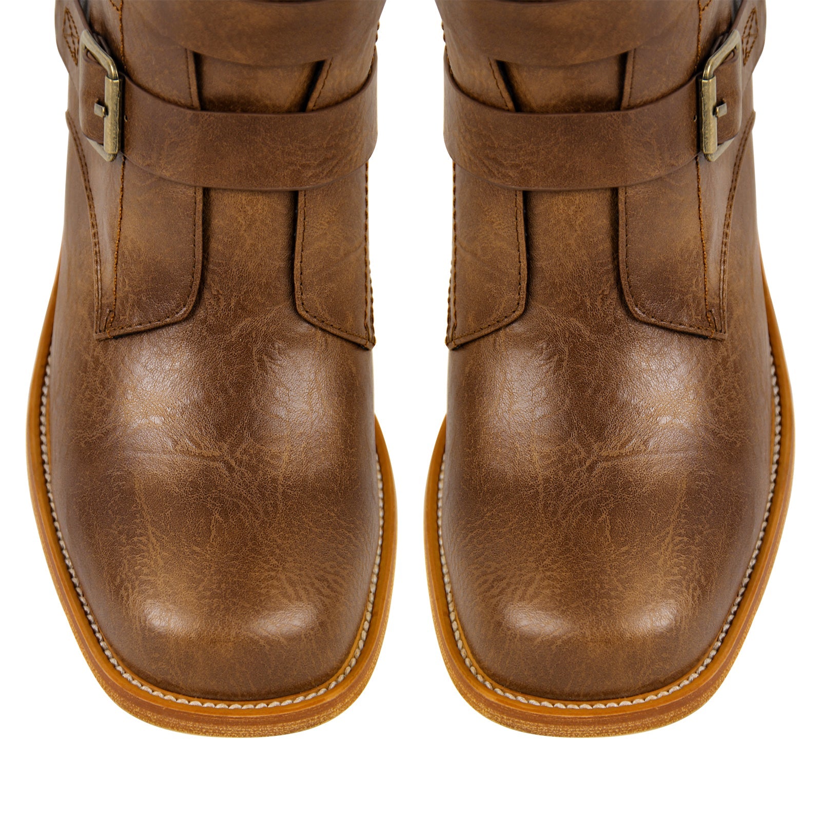 Square Toe Buckle Side Zipper Ankle Boots - Onlymaker