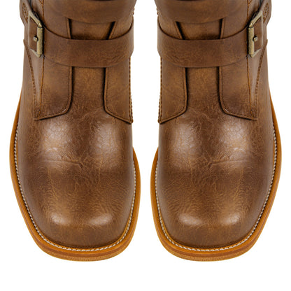 Square Toe Buckle Side Zipper Ankle Boots - Onlymaker