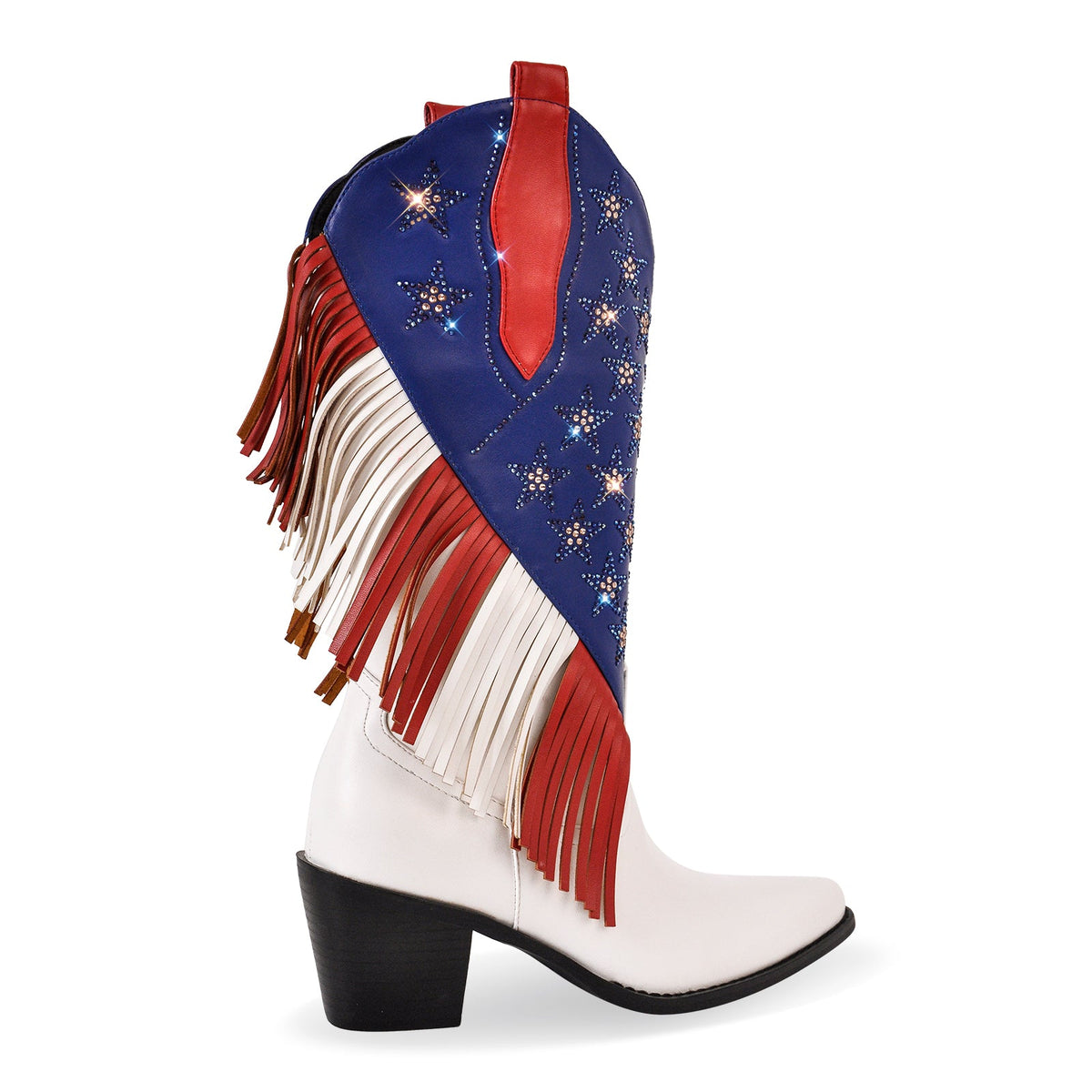 Rhinestone Star Fringe Knee High Western Boots - Onlymaker