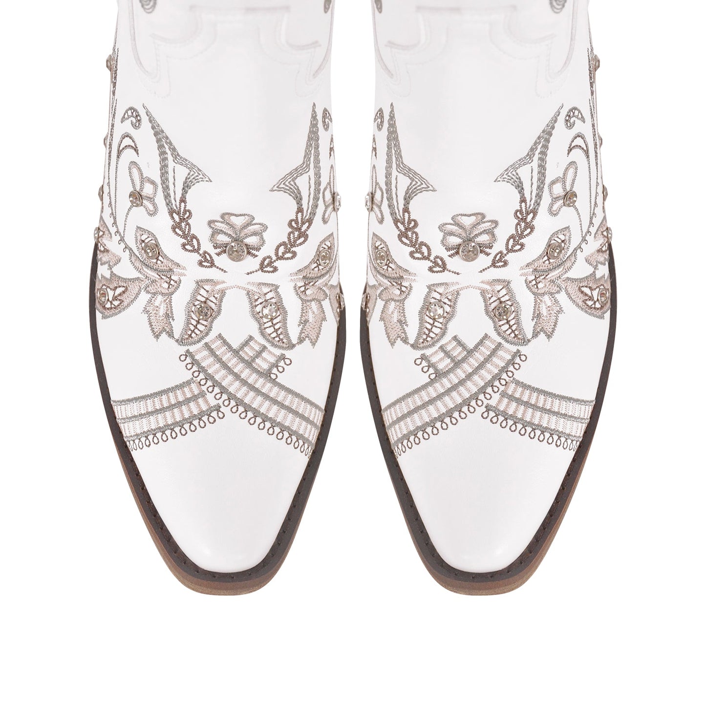 Embroidery Rhinestone Chunky Heel Knee High Boots - Onlymaker