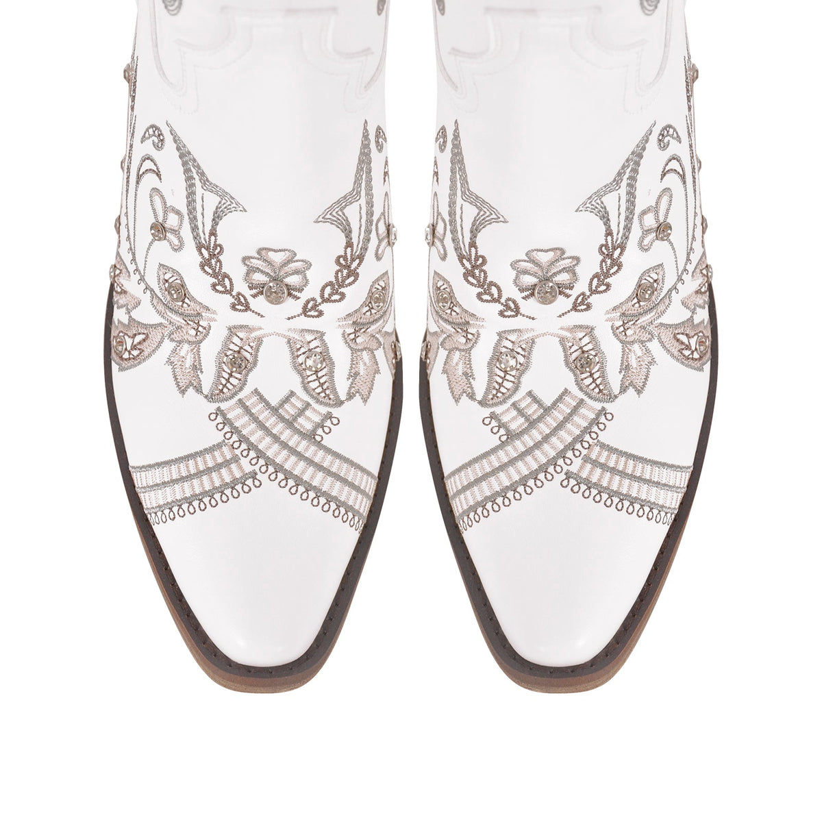 Embroidery Rhinestone Chunky Heel Knee High Boots - Onlymaker