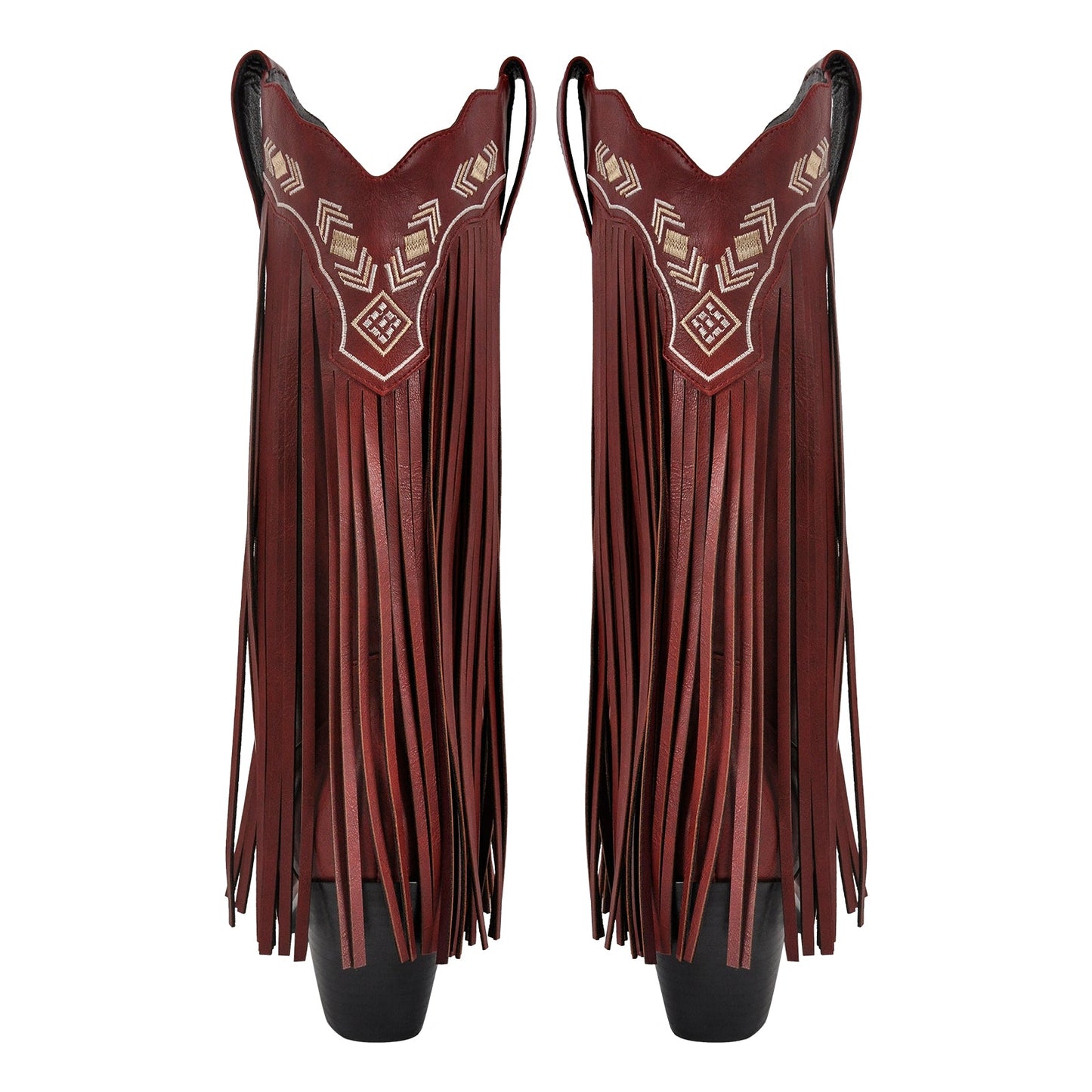 Pointed Toe Fringe Embroidery Knee High Western Boots - Onlymaker