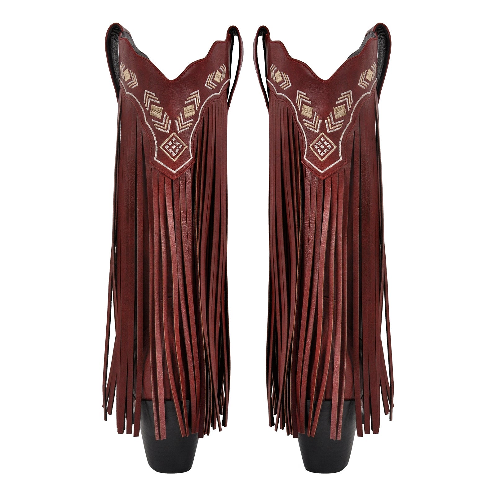 Pointed Toe Fringe Embroidery Knee High Western Boots - Onlymaker
