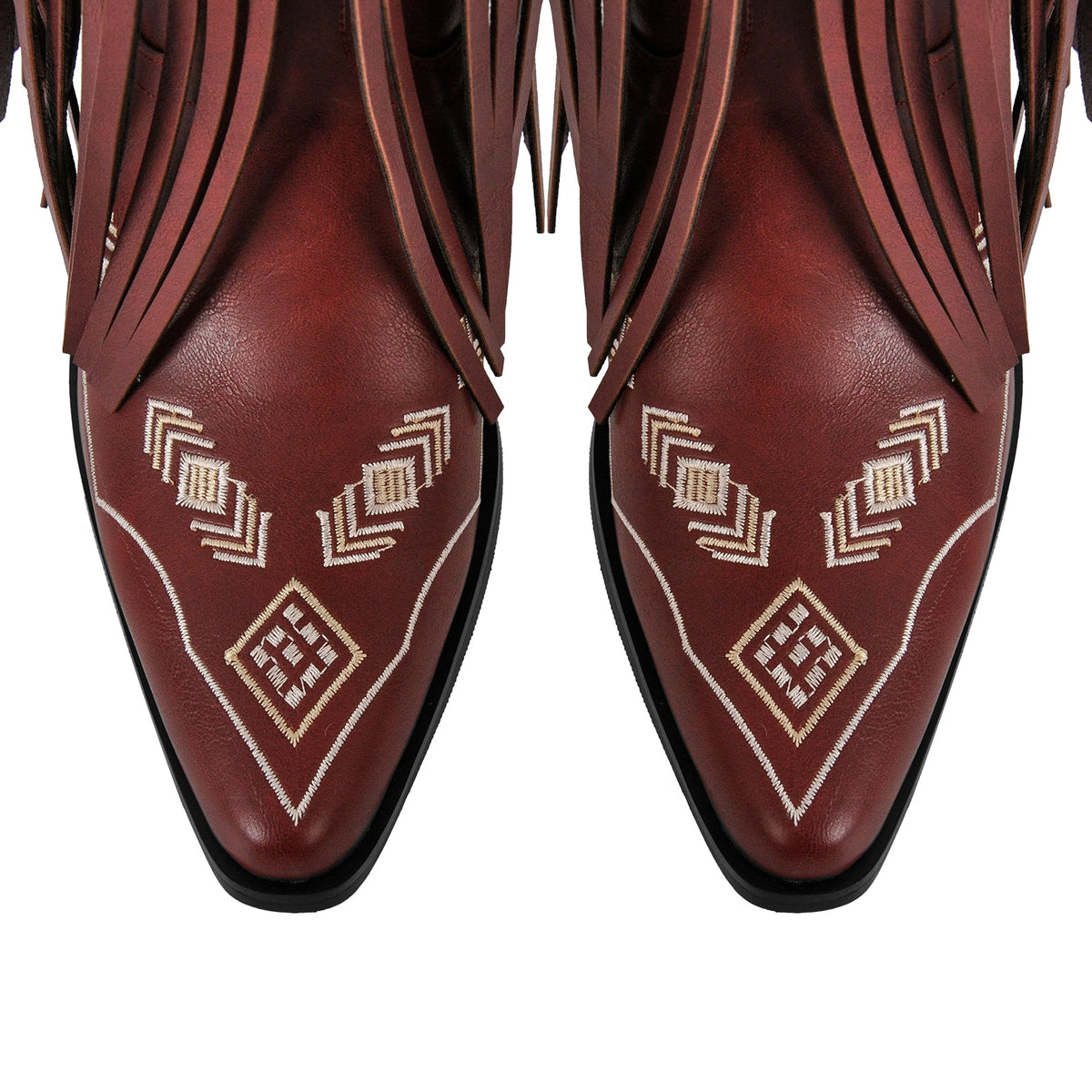 Pointed Toe Fringe Embroidery Knee High Western Boots - Onlymaker