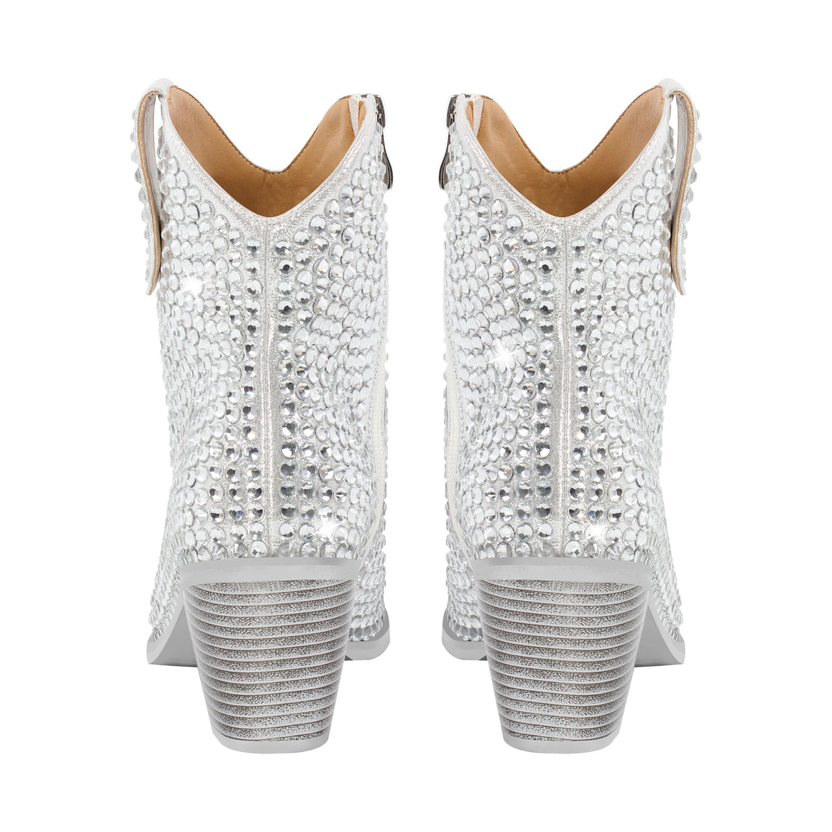 Rhinestone Pointed Toe Chunky Heel Ankle Boots - Onlymaker