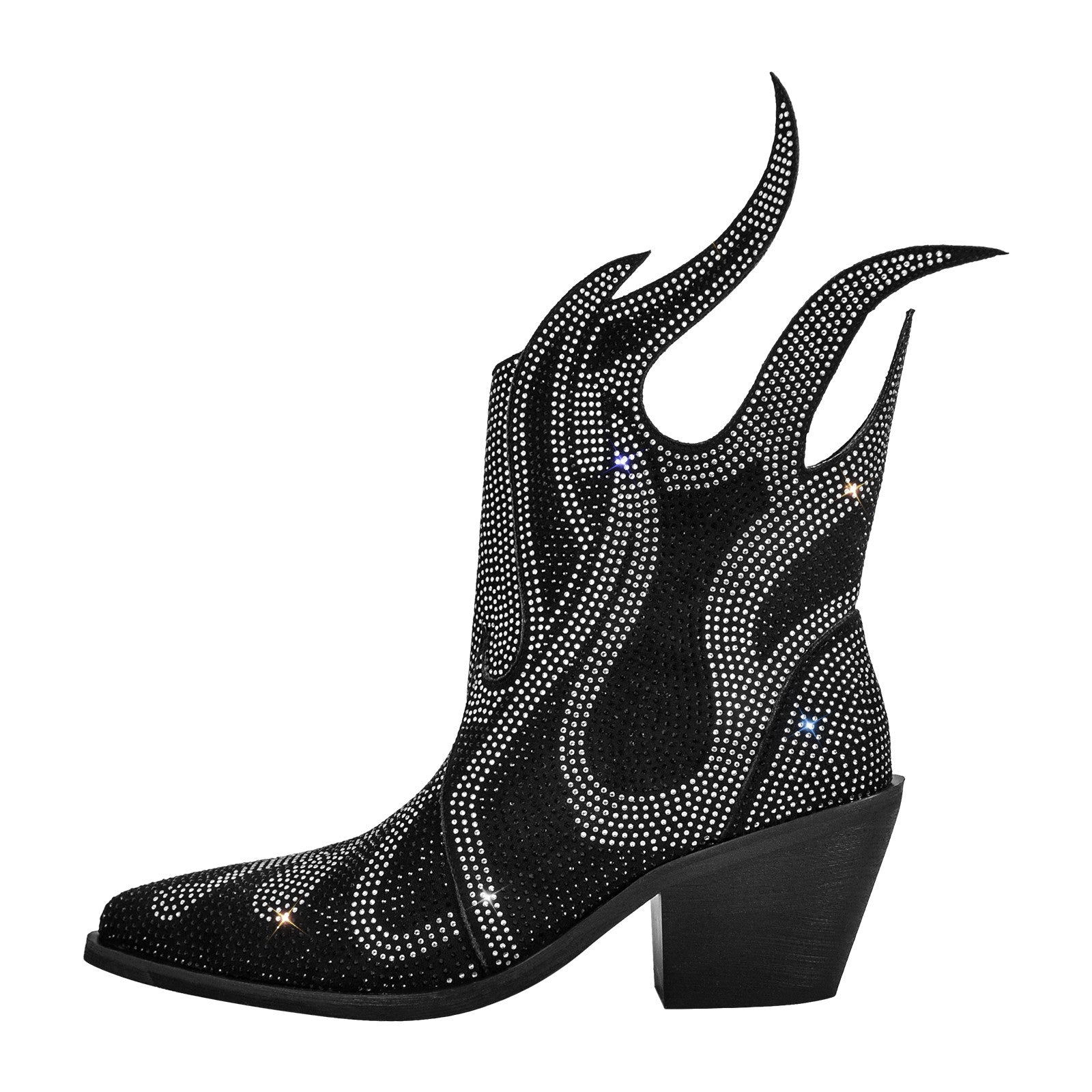 Flame Shape Rhinestone Pointed Toe Ankle Boots - Onlymaker