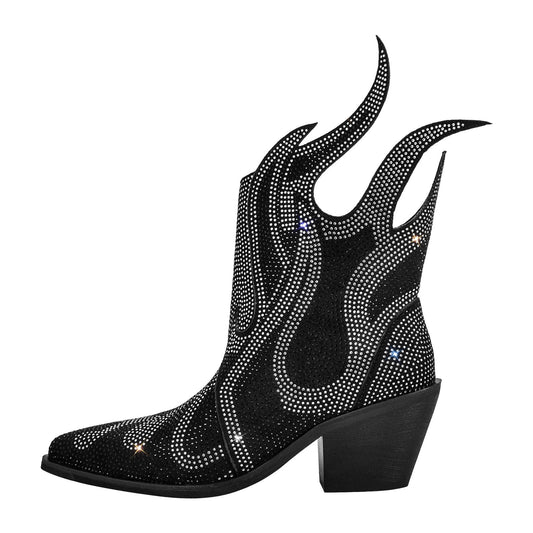 Flame Shape Rhinestone Pointed Toe Ankle Boots - Onlymaker