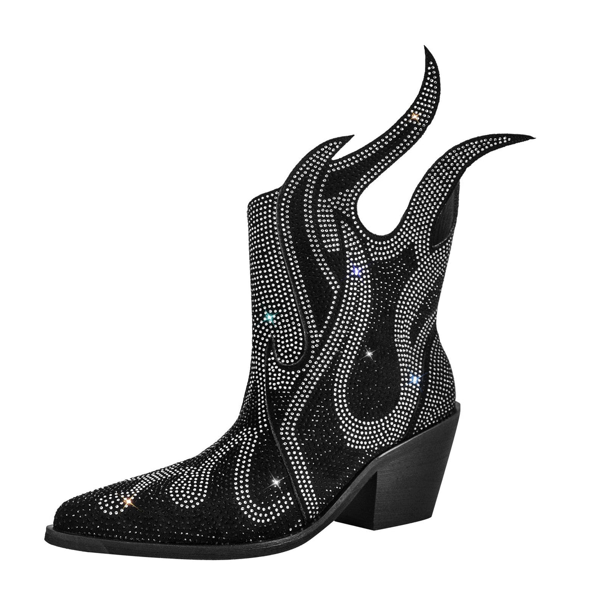 Flame Shape Rhinestone Pointed Toe Ankle Boots - Onlymaker