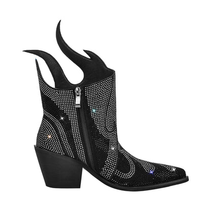 Flame Shape Rhinestone Pointed Toe Ankle Boots - Onlymaker