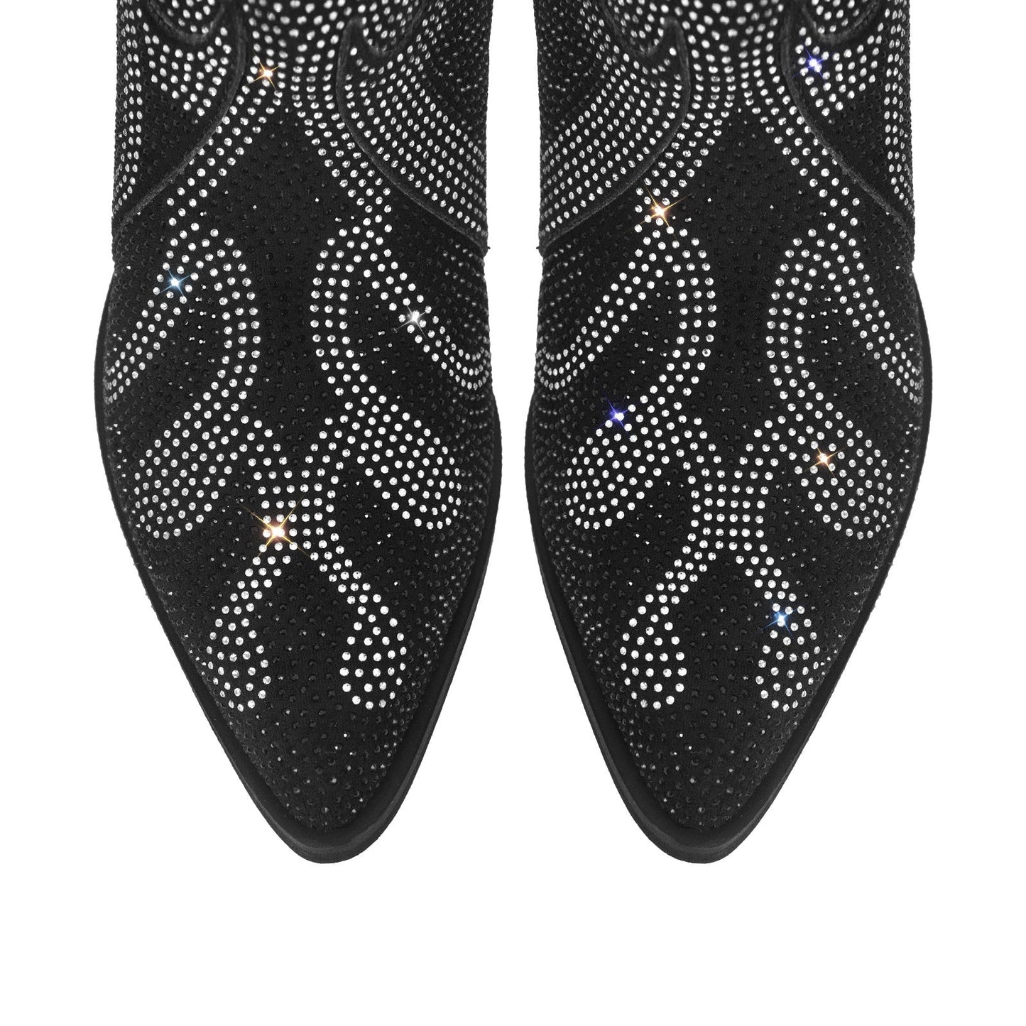 Flame Shape Rhinestone Pointed Toe Ankle Boots - Onlymaker