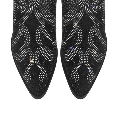 Flame Shape Rhinestone Pointed Toe Ankle Boots - Onlymaker