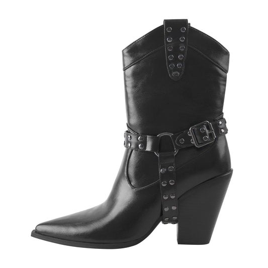Pointed Toe Black Cowgirl Boots - Onlymaker