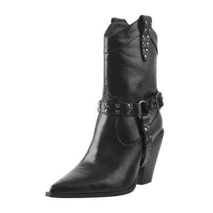 Pointed Toe Black Cowgirl Boots - Onlymaker