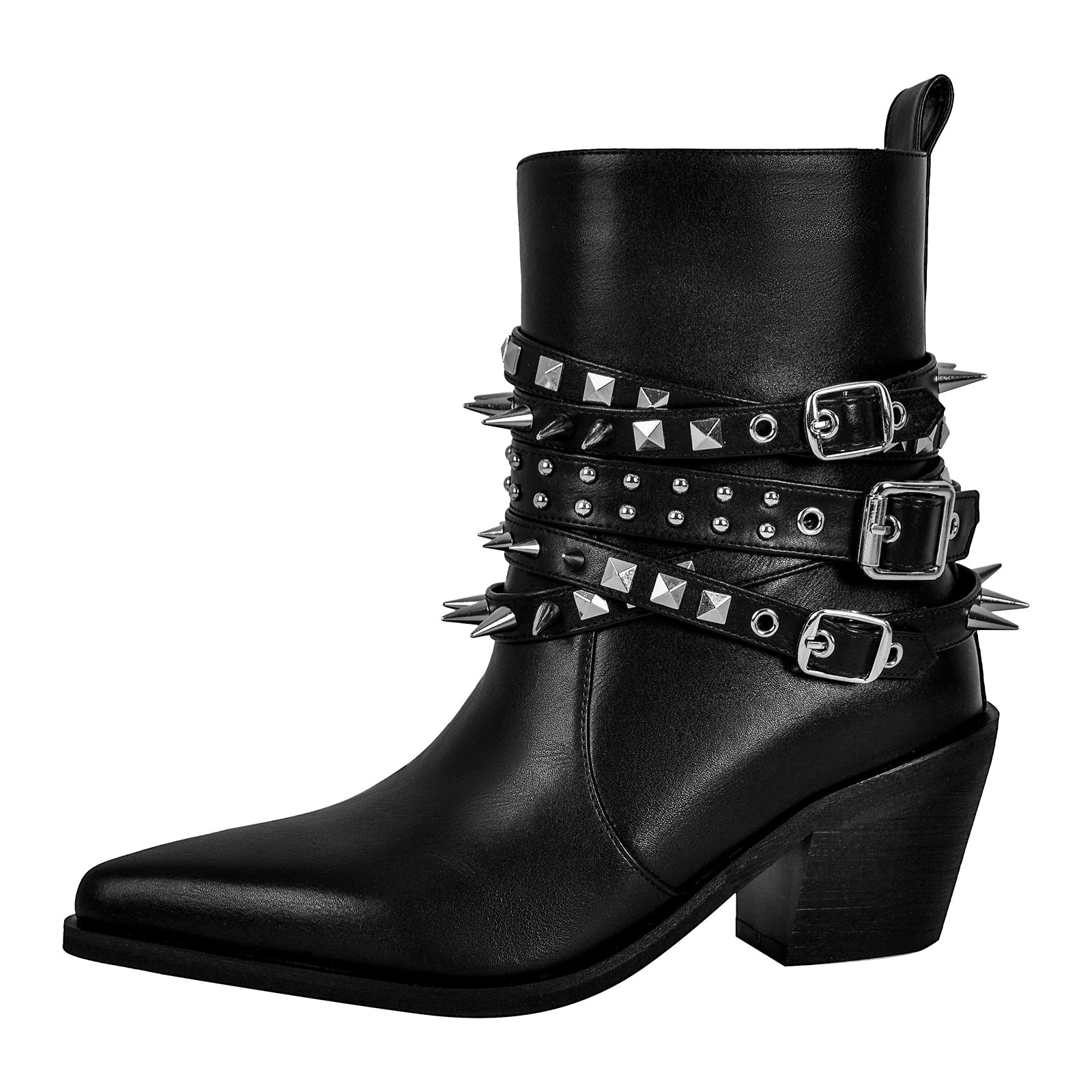 Chunky Heel Rivet Buckle Ankle Boots - Onlymaker