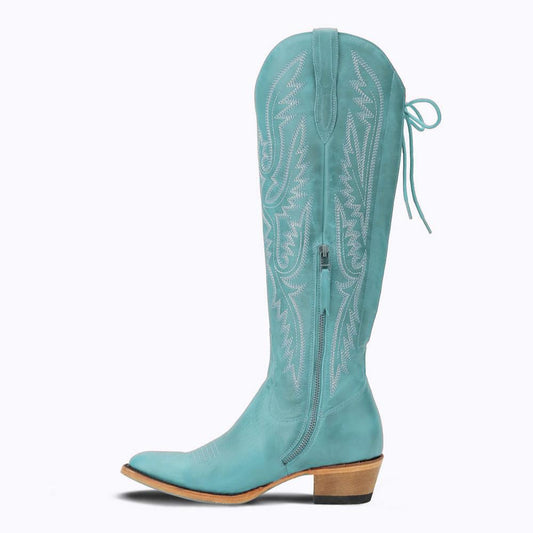 Embroidery Knee High Western Boots - Onlymaker