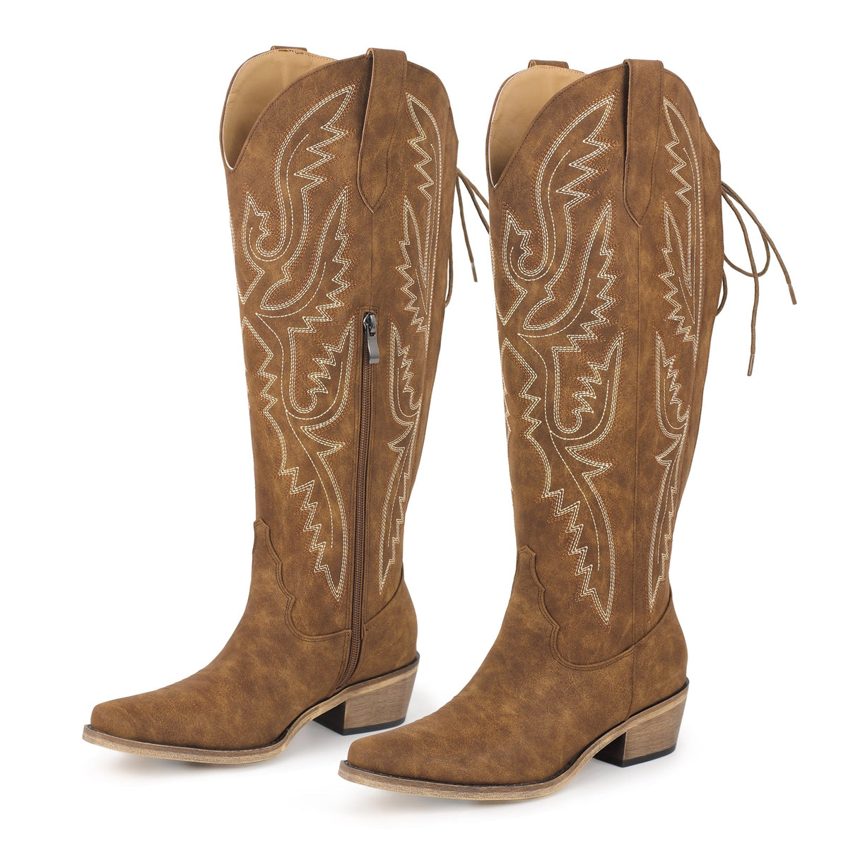Embroidery Knee High Western Boots - Onlymaker