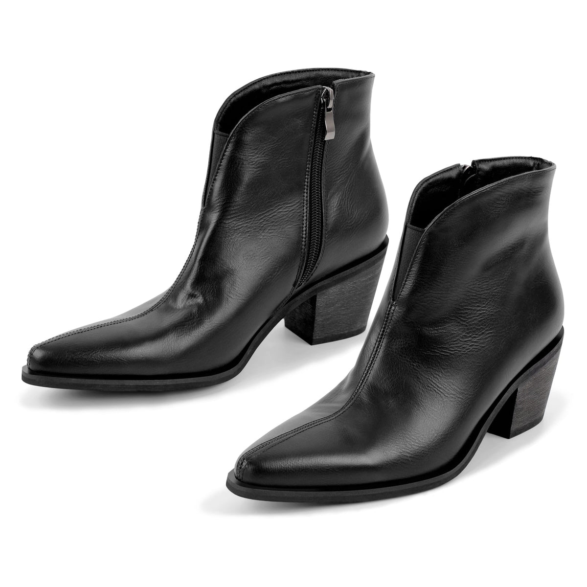 Zipper Chunky Heel Western Ankle Boots - Onlymaker