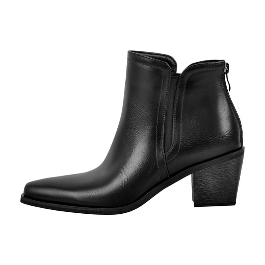 Pointed Toe Chunky Heel Western Ankle Boot - Onlymaker