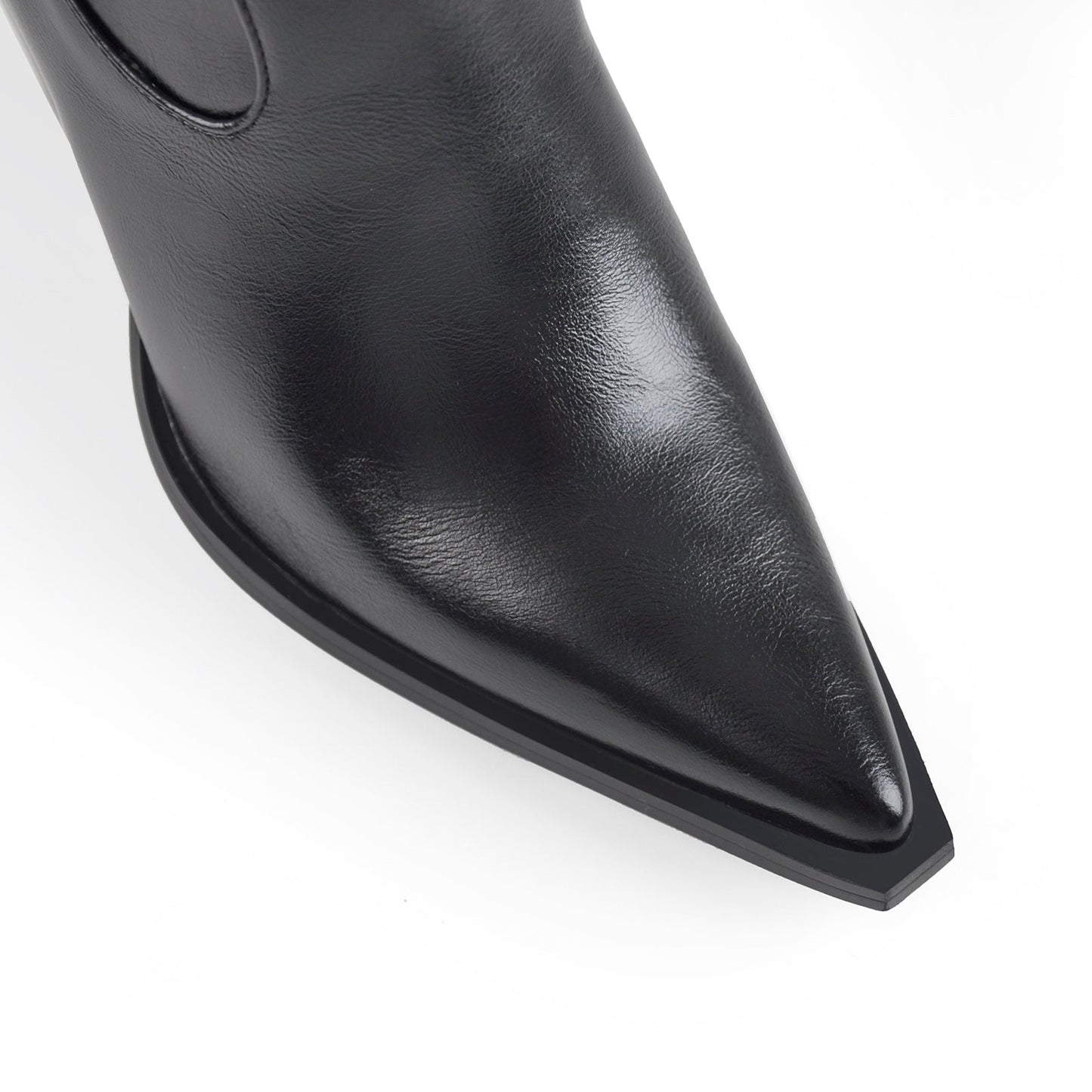Black Pointed Toe Rivet Belt Cowboy Zipper Boots - Onlymaker