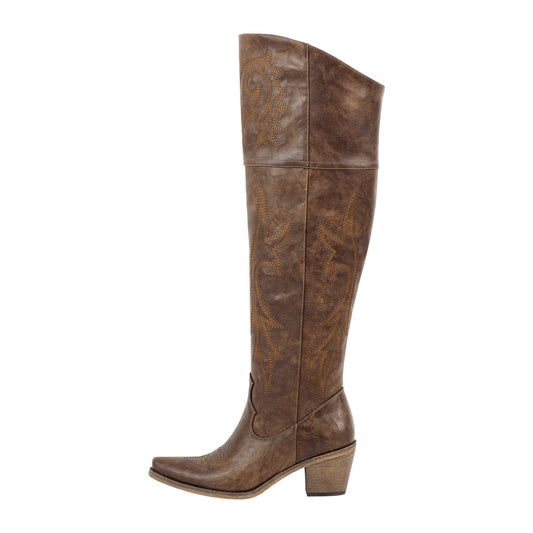 Onlymaker Boots Over The Knee Embroidered Western Boots - Onlymaker