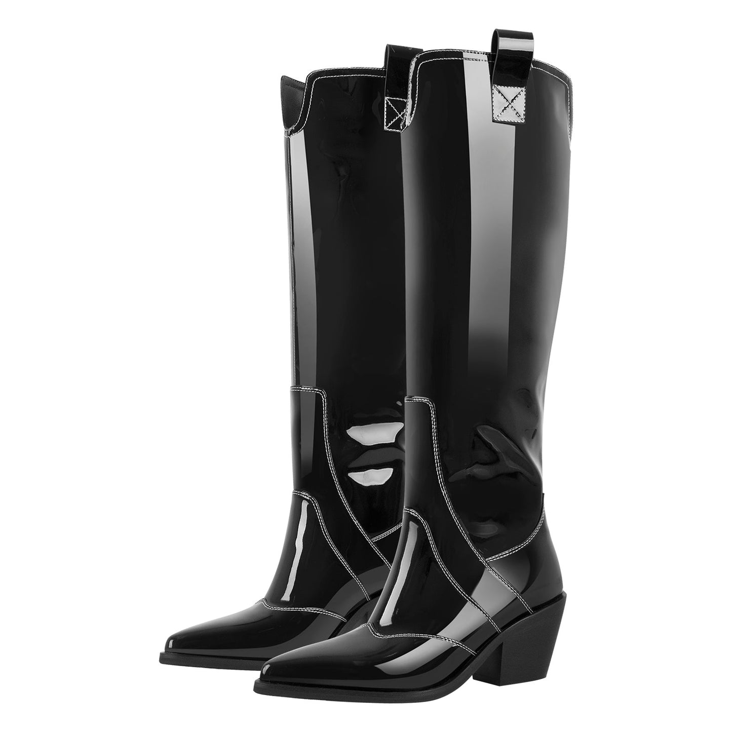 Pointed Toe Patent Pull On Cowboy Boots - Onlymaker