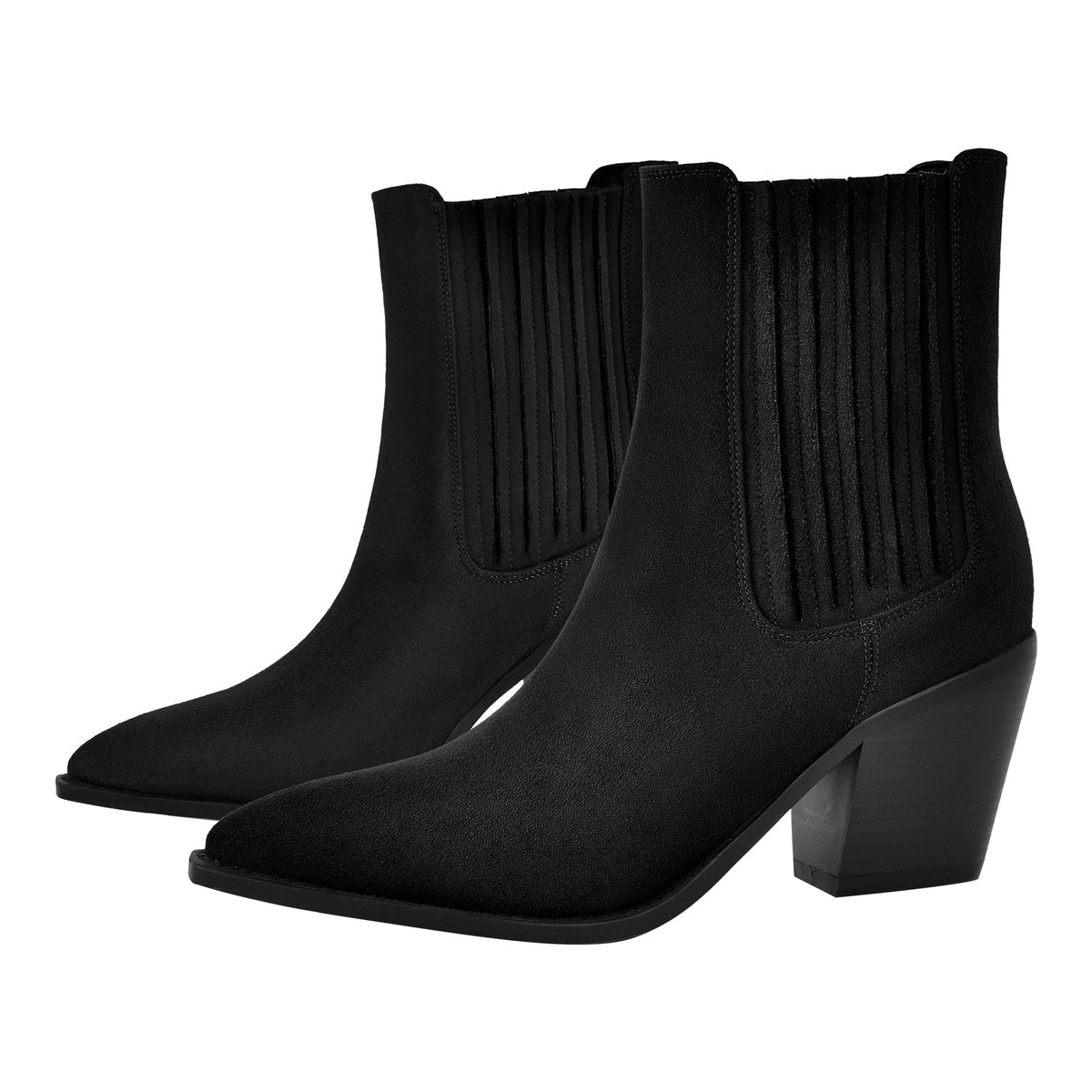 Pointed Toe Suede Chunky Heel Western Ankle Boots - Onlymaker