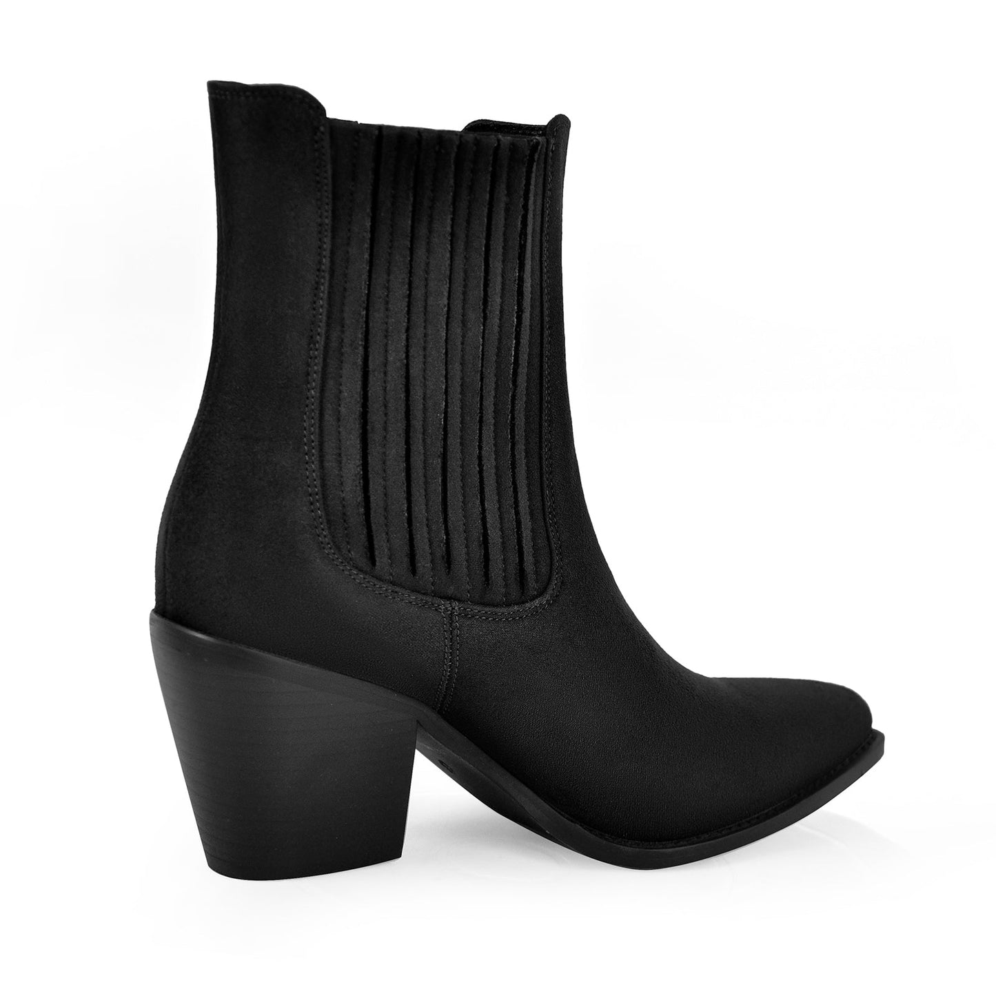 Pointed Toe Suede Chunky Heel Western Ankle Boots - Onlymaker