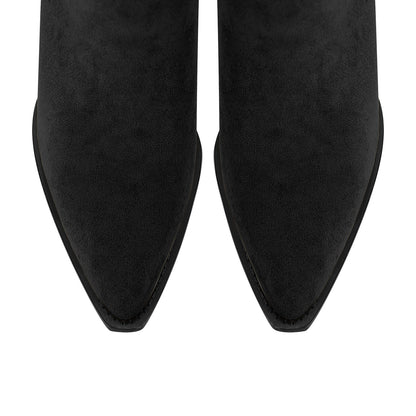 Pointed Toe Suede Chunky Heel Western Ankle Boots - Onlymaker