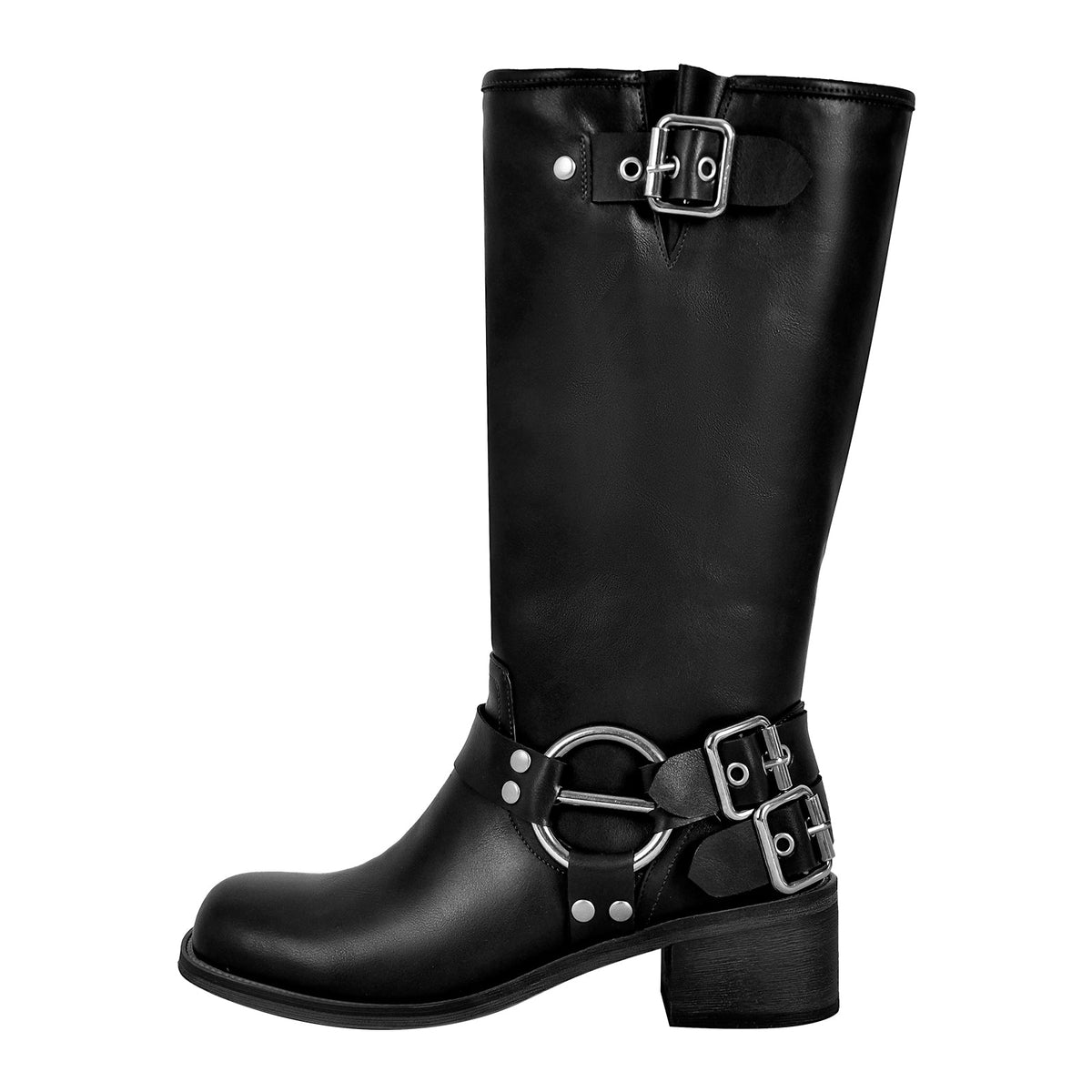 Square Toe Buckle Knee High Western Boots - Onlymaker