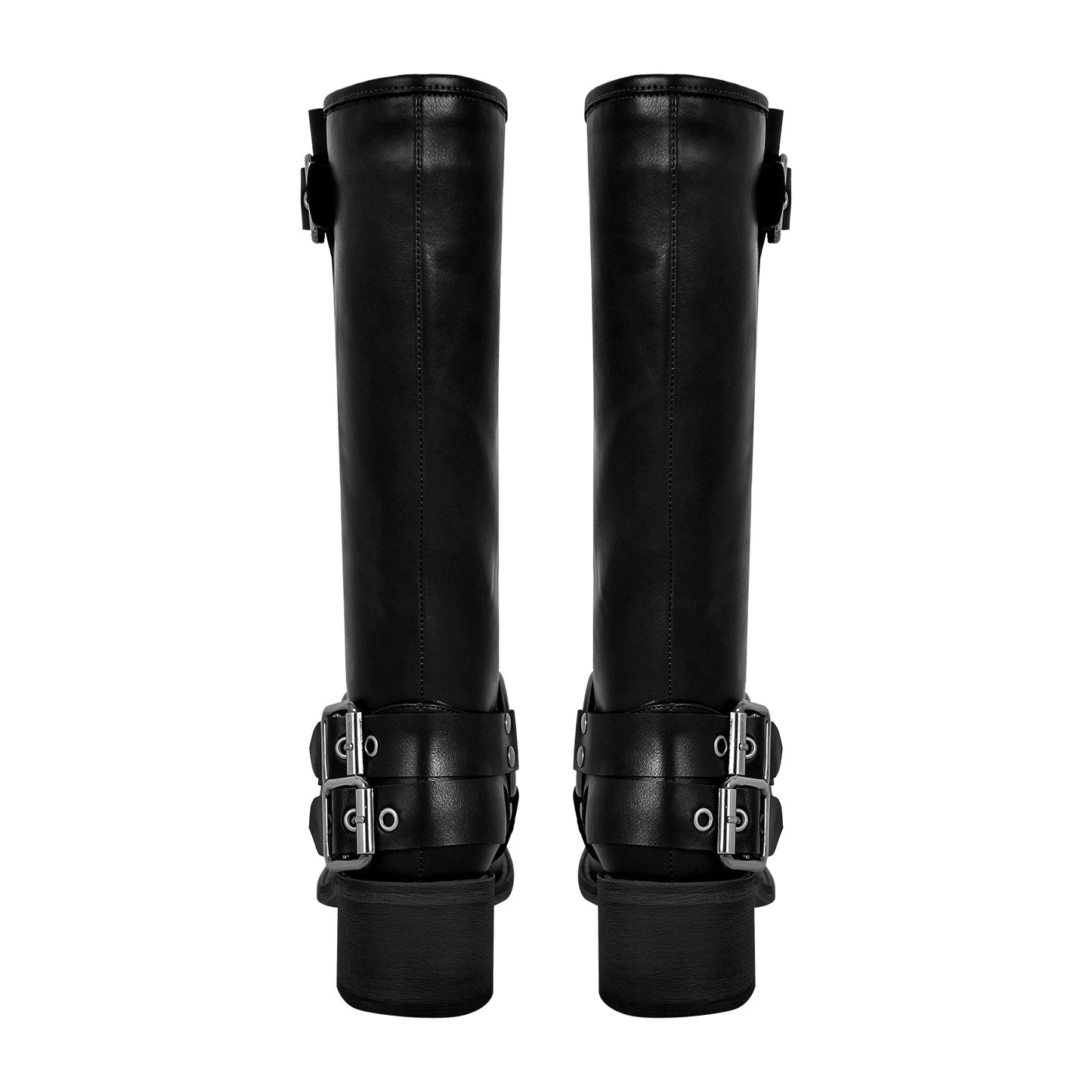 Square Toe Buckle Knee High Western Boots - Onlymaker