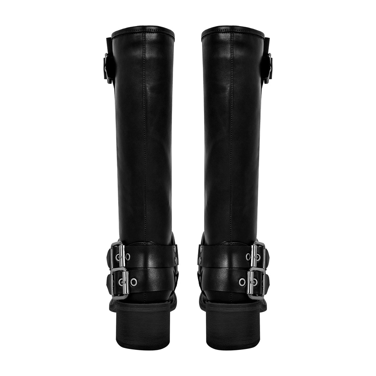 Square Toe Buckle Knee High Western Boots - Onlymaker