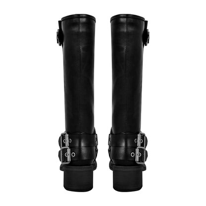 Square Toe Buckle Knee High Western Boots - Onlymaker